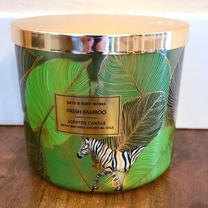 FRESH BAMBOO 3 Wick Candle Bath & Body Works Zebra Exotic Print